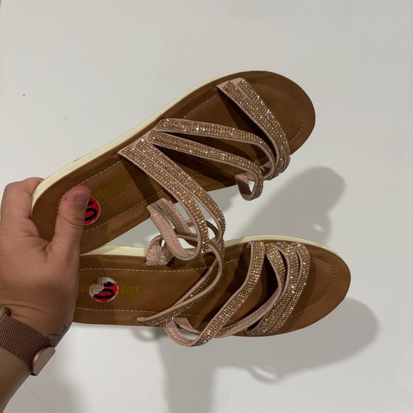 Ladies Cushionaire Rose Gold Strappy Sparkle Sandals Mules Size 10 - Picture 6 of 9